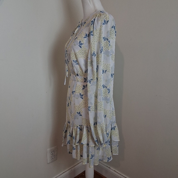 Ted Baker Suziiee Floral Long Sleeve Tiered Mini Dress In Sky Blue Size U.S 4 - Picture 5 of 13